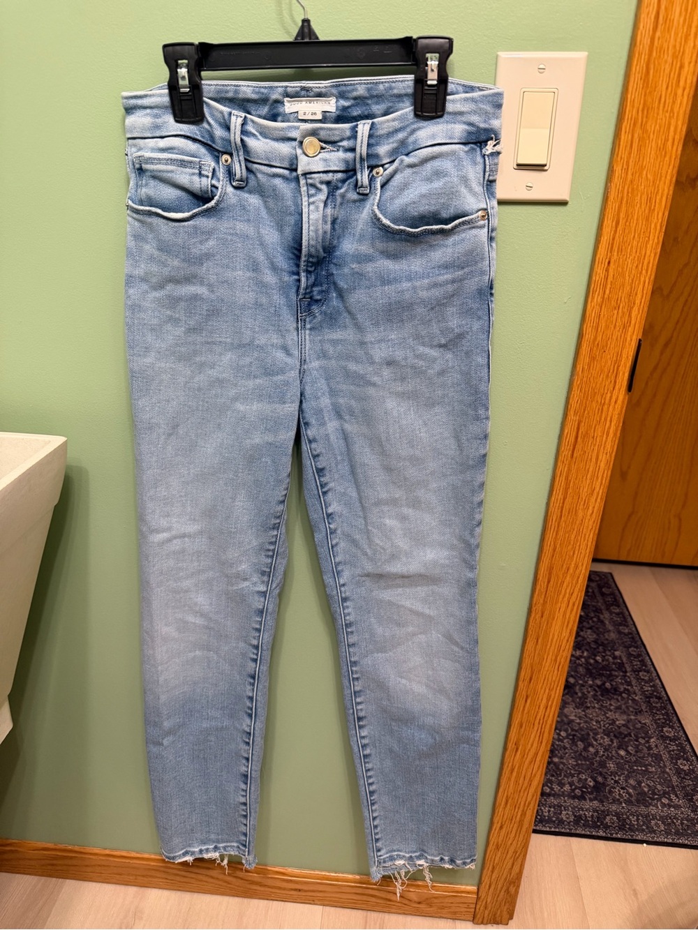 Good American Light Blue Ankle Crop Slim Jeans